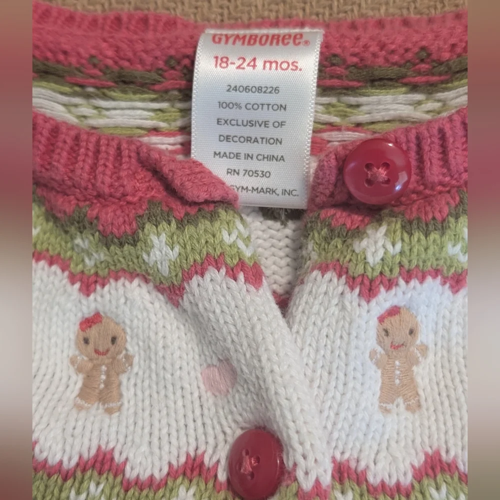 Gymboree Baby Girls Pink Cable Knit Gingerbread Holiday Cardigan Sweater